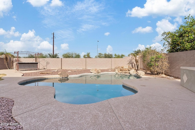 view of swimming pool with a patio area