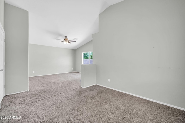 11154 W Ashley Chantil Dr, Surprise, AZ 85378 - empty room featuring vaulted ceiling, a ceiling fan, carpet, and baseboards