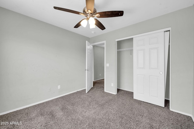 11154 W Ashley Chantil Dr, Surprise, AZ 85378 - unfurnished bedroom featuring carpet, baseboards, a closet, and ceiling fan