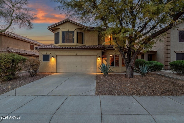 view of front of property with a garage