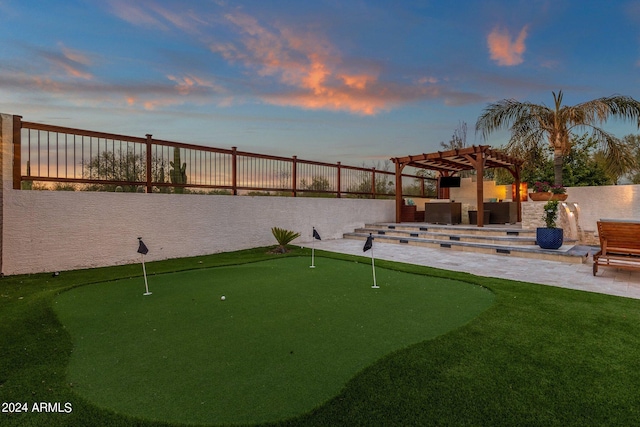 view of property's community featuring a pergola and a patio