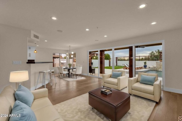 living room with light wood-type flooring