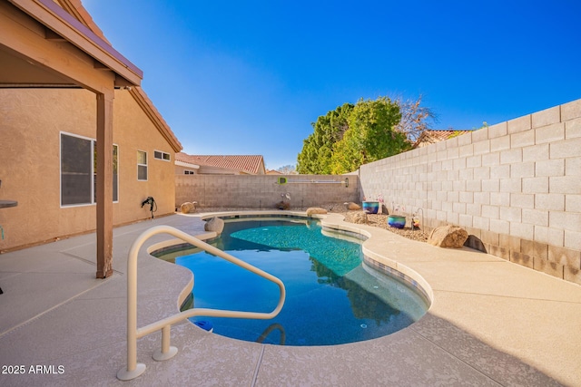 view of swimming pool featuring a patio area