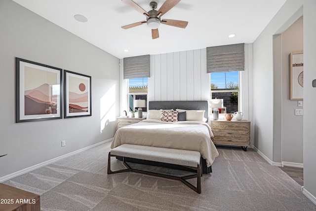 bedroom with carpet floors and ceiling fan