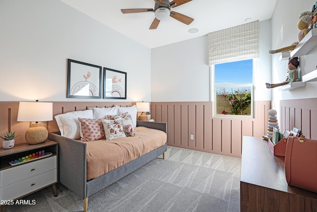 bedroom featuring carpet floors and ceiling fan