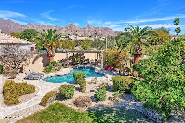 12225 E Cortez Dr, Scottsdale, AZ 85259 - pool with a mountain view, fence, a patio, and a pergola