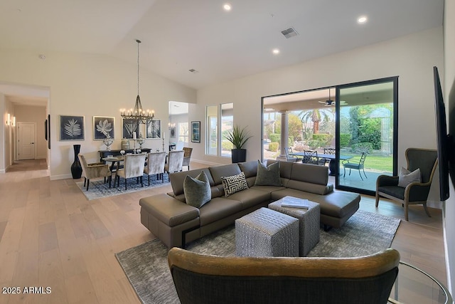 12225 E Cortez Dr, Scottsdale, AZ 85259 - living area featuring visible vents, baseboards, an inviting chandelier, recessed lighting, and light wood-style flooring