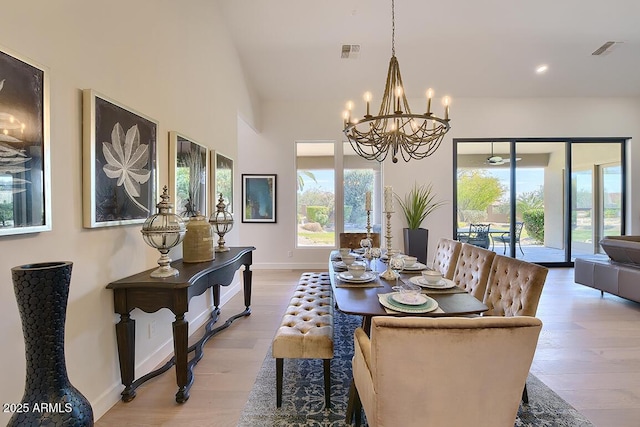 12225 E Cortez Dr, Scottsdale, AZ 85259 - dining area featuring baseboards, an inviting chandelier, recessed lighting, visible vents, and wood finished floors