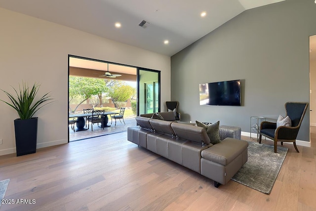 12225 E Cortez Dr, Scottsdale, AZ 85259 - living area featuring visible vents, baseboards, a ceiling fan, recessed lighting, and light wood-style flooring
