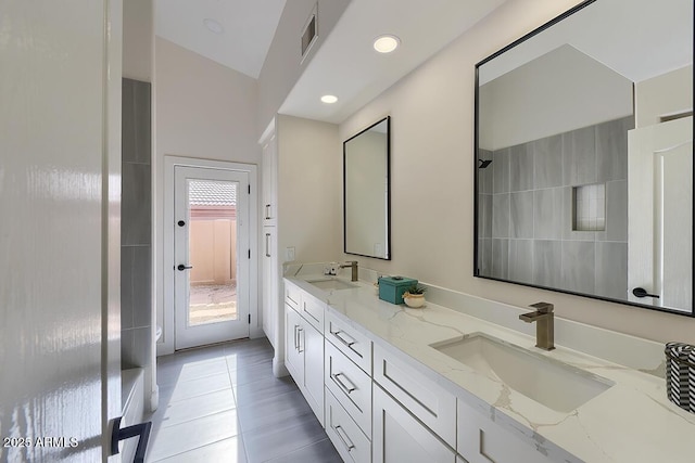12225 E Cortez Dr, Scottsdale, AZ 85259 - full bath featuring recessed lighting, double vanity, visible vents, and a sink