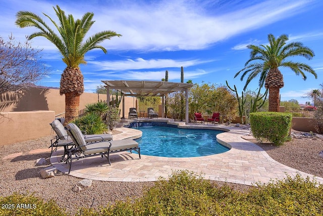 12225 E Cortez Dr, Scottsdale, AZ 85259 - view of pool featuring a fenced backyard, a fenced in pool, a patio, and a pergola