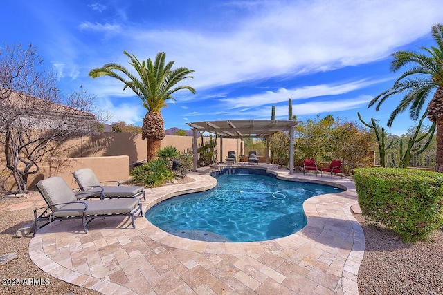 12225 E Cortez Dr, Scottsdale, AZ 85259 - view of swimming pool featuring a pergola, a patio, a fenced backyard, and a fenced in pool