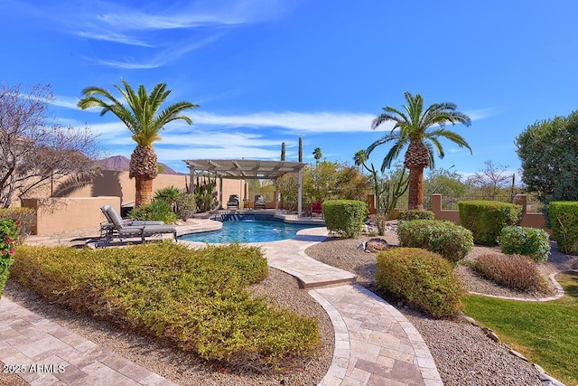 12225 E Cortez Dr, Scottsdale, AZ 85259 - view of swimming pool featuring a patio, a pergola, a fenced in pool, and fence