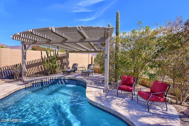 12225 E Cortez Dr, Scottsdale, AZ 85259 - view of swimming pool featuring a patio area, a fenced backyard, a fenced in pool, and a pergola