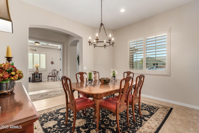 4149 N Brigadier Dr, Florence, AZ 85132 - dining room with arched walkways, recessed lighting, baseboards, and tile patterned floors
