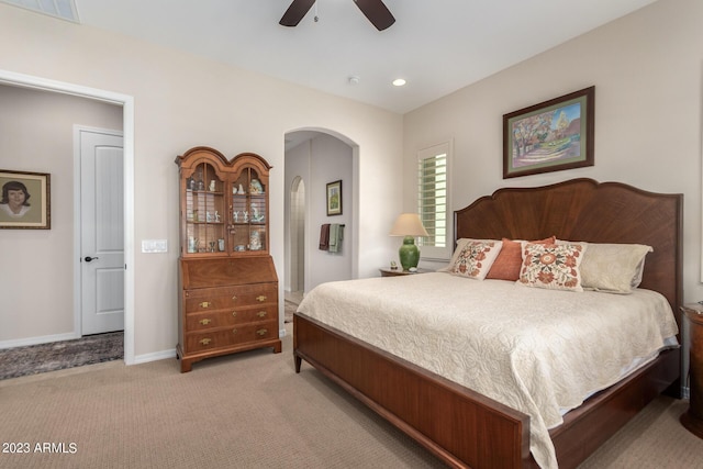 4149 N Brigadier Dr, Florence, AZ 85132 - bedroom featuring ceiling fan, recessed lighting, light carpet, visible vents, and baseboards