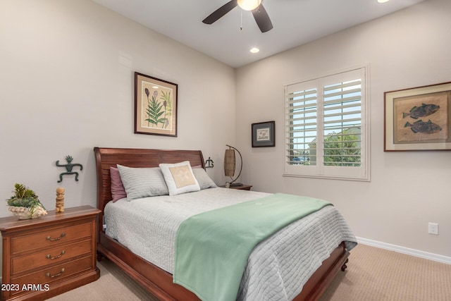 4149 N Brigadier Dr, Florence, AZ 85132 - bedroom with baseboards, recessed lighting, a ceiling fan, and light colored carpet