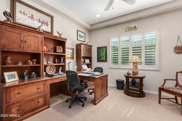 4149 N Brigadier Dr, Florence, AZ 85132 - home office with baseboards, a ceiling fan, and light colored carpet