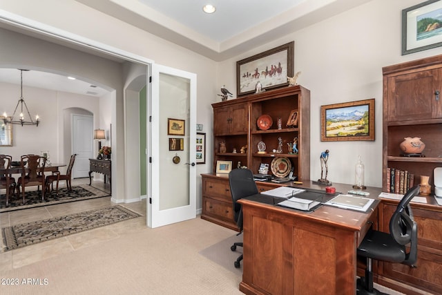 4149 N Brigadier Dr, Florence, AZ 85132 - office area featuring arched walkways, baseboards, recessed lighting, and an inviting chandelier