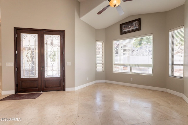 2701 E Caldwell St, Phoenix, AZ 85042 - foyer entrance with a ceiling fan, baseboards, french doors, and lofted ceiling