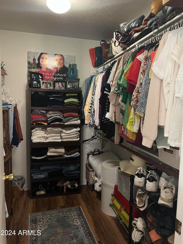 spacious closet featuring dark hardwood / wood-style floors