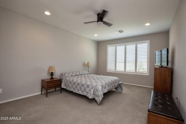 26421 W Zachary Dr, Buckeye, AZ 85396 - carpeted bedroom with recessed lighting, visible vents, baseboards, and a ceiling fan