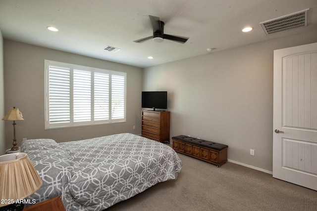 26421 W Zachary Dr, Buckeye, AZ 85396 - carpeted bedroom with recessed lighting, visible vents, baseboards, and a ceiling fan