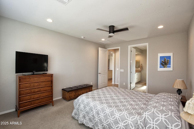 26421 W Zachary Dr, Buckeye, AZ 85396 - bedroom with carpet, ensuite bath, a ceiling fan, recessed lighting, and baseboards
