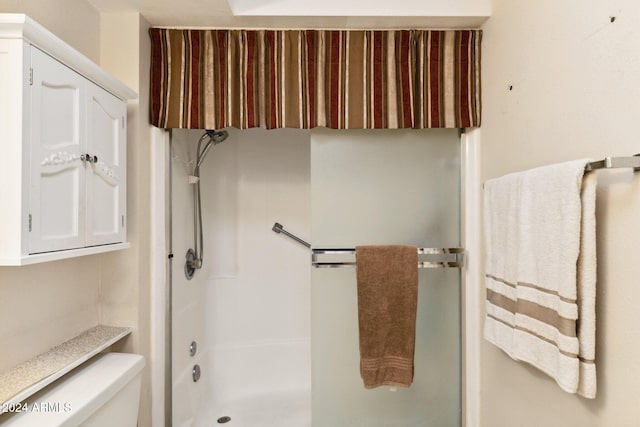 bathroom with a shower and toilet