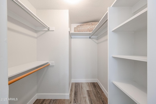 walk in closet with wood finished floors