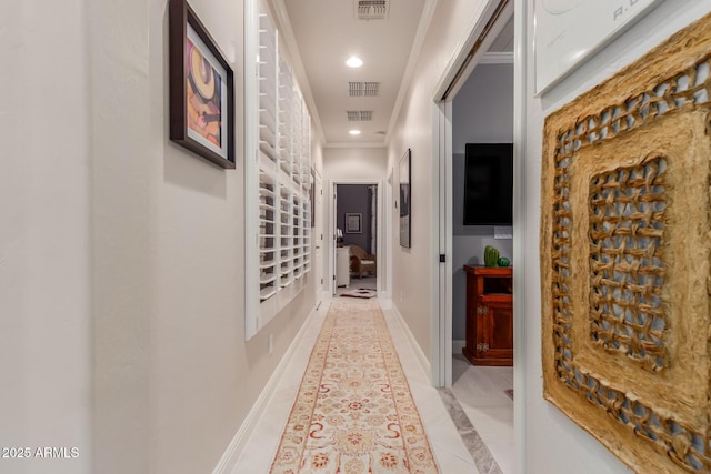 hallway with crown molding