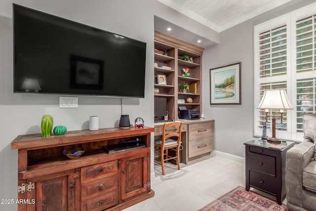 tiled office with crown molding