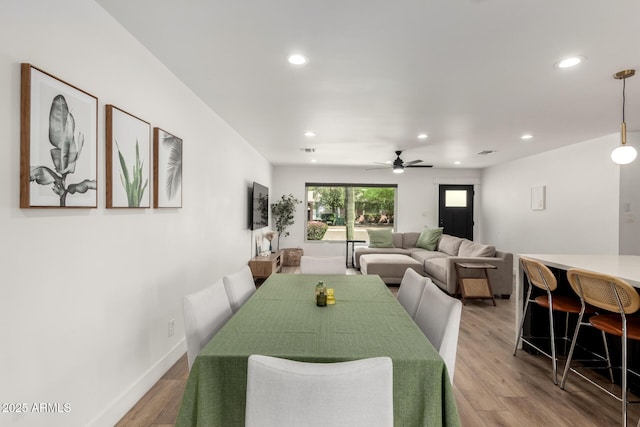 8547 E Roanoke Ave, Scottsdale, AZ 85257 - dining room with ceiling fan, light wood-type flooring, and recessed lighting