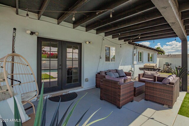8547 E Roanoke Ave, Scottsdale, AZ 85257 - view of patio with fence, outdoor lounge area, french doors, and area for grilling