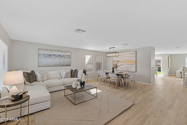 living room featuring light wood-type flooring