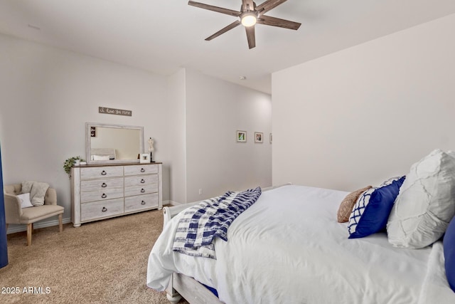 bedroom with carpet floors and a ceiling fan