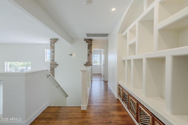 31259 N 42nd Pl, Cave Creek, AZ 85331 - hallway featuring an upstairs landing, wood finished floors, decorative columns, and recessed lighting