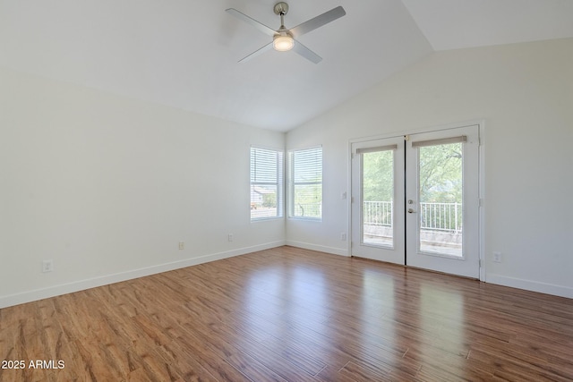 31259 N 42nd Pl, Cave Creek, AZ 85331 - spare room featuring ceiling fan, vaulted ceiling, wood finished floors, and french doors