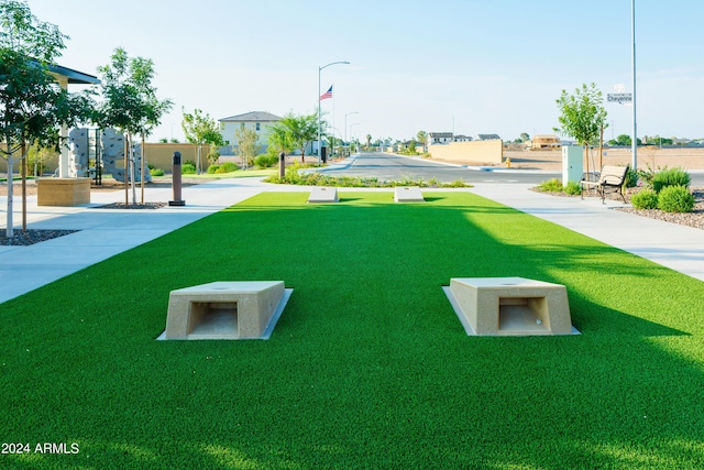 view of property's community with a yard