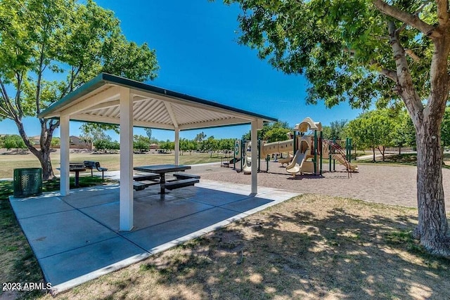 exterior space featuring a gazebo and playground community