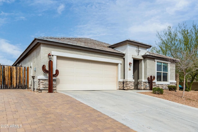 prairie-style house featuring a garage