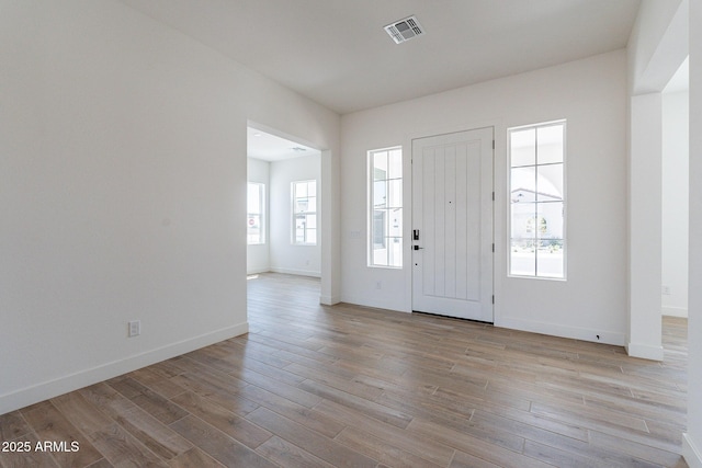 foyer with plenty of natural light and light hardwood / wood-style floors