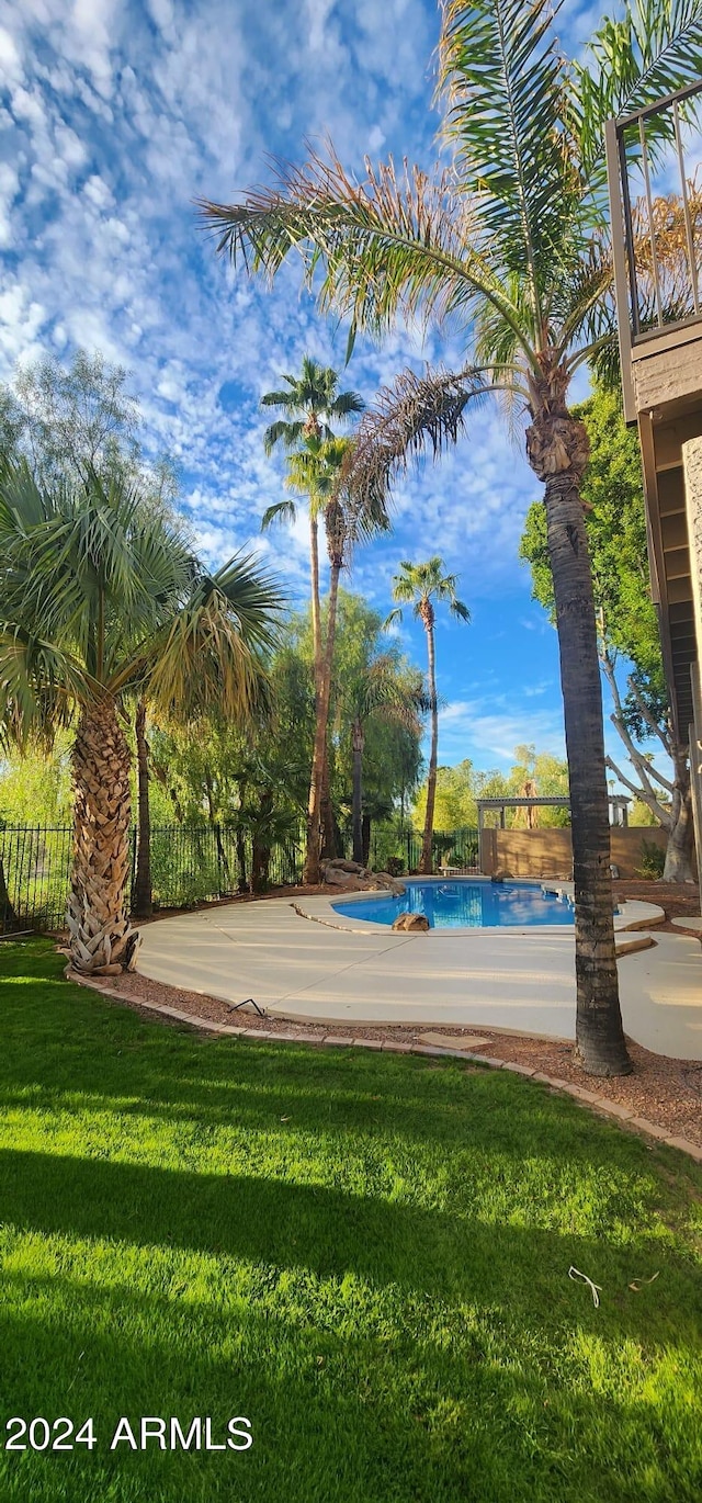 view of pool with a yard