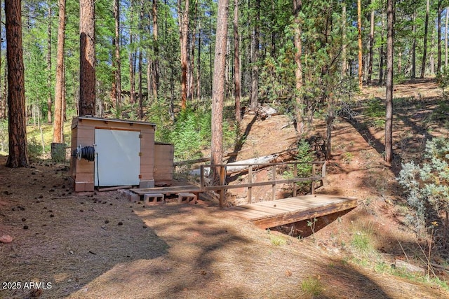 197 S Hiscox Ln, Payson, AZ 85541 - view of yard with a storage shed and a view of trees