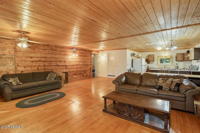 197 S Hiscox Ln, Payson, AZ 85541 - living area featuring wooden ceiling, light wood finished floors, and ceiling fan