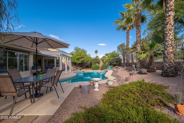 835 W Beechnut Dr, Chandler, AZ 85248 - outdoor pool featuring a grill, a pergola, a fenced backyard, and a patio