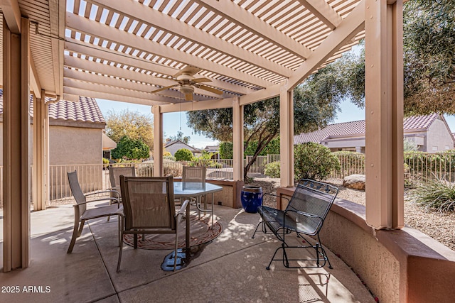 view of patio featuring ceiling fan and a pergola