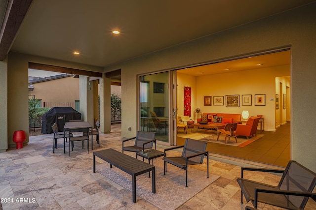 view of patio featuring an outdoor living space and area for grilling