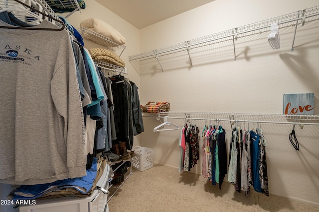 walk in closet with carpet