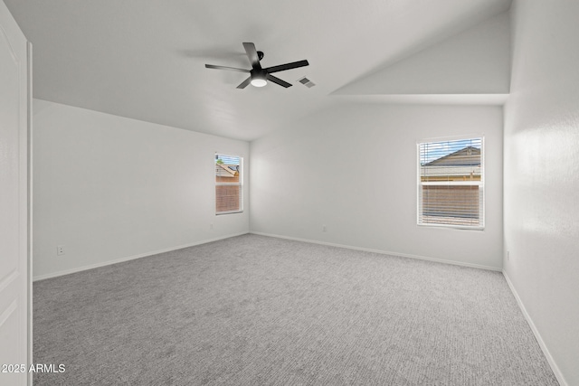 3843 E Citrine Rd, San Tan Valley, AZ 85143 - carpeted empty room featuring ceiling fan, vaulted ceiling, and baseboards